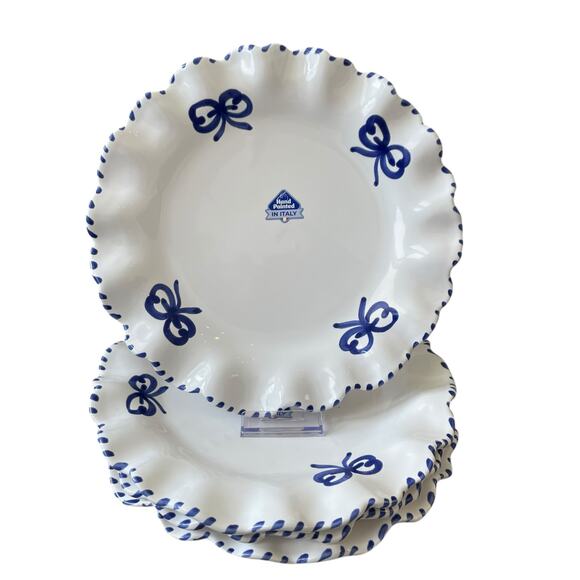 La Ceramica Italy Blue Bow Scalloped Edge Dinner Plates 10.75" Set of 4 New - Picture 13 of 13